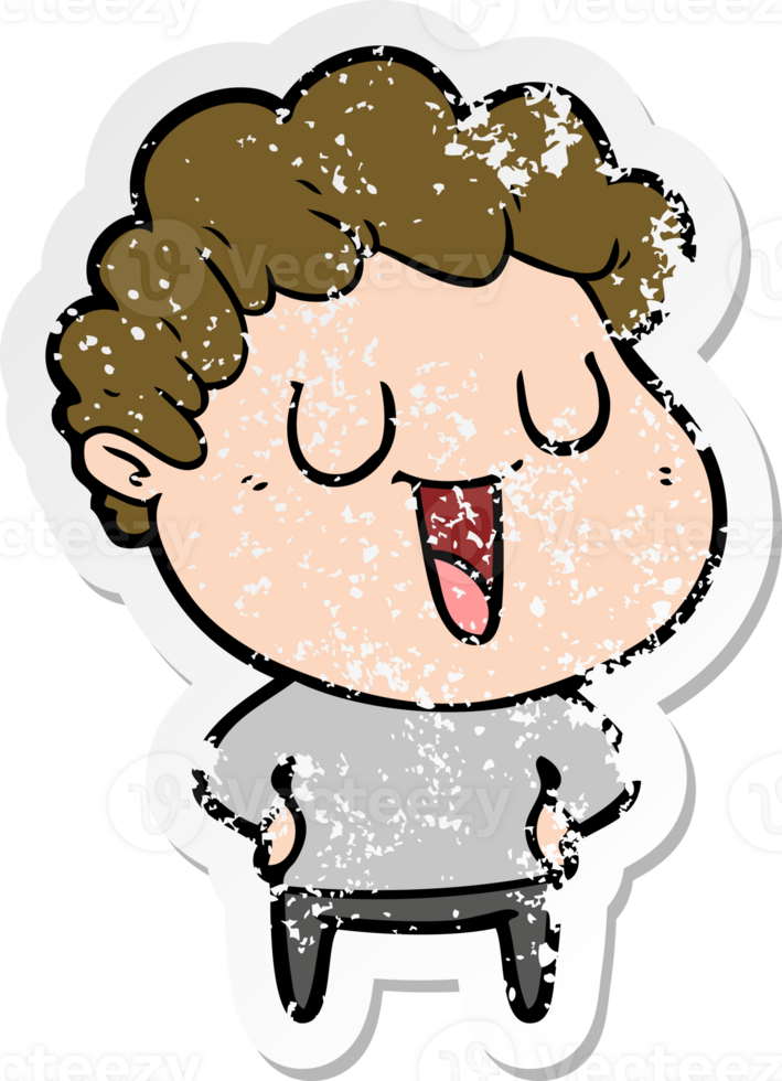 distressed sticker of a laughing cartoon man png