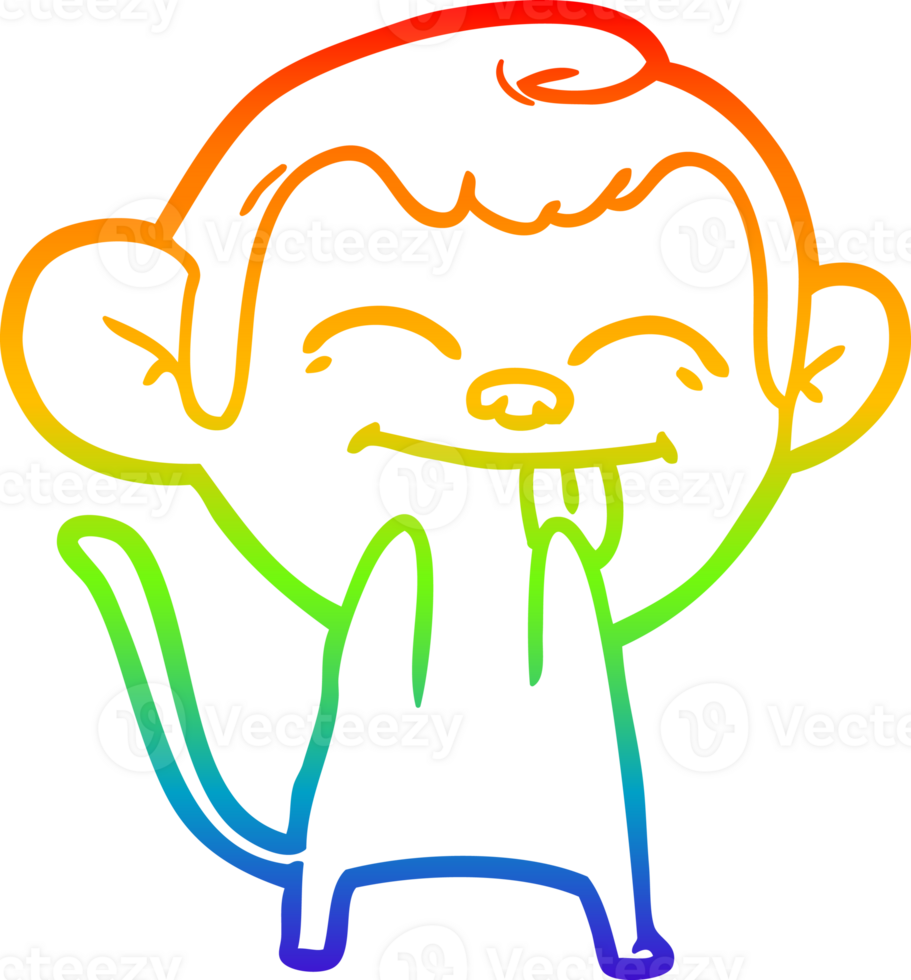 rainbow gradient line drawing of a funny cartoon monkey png