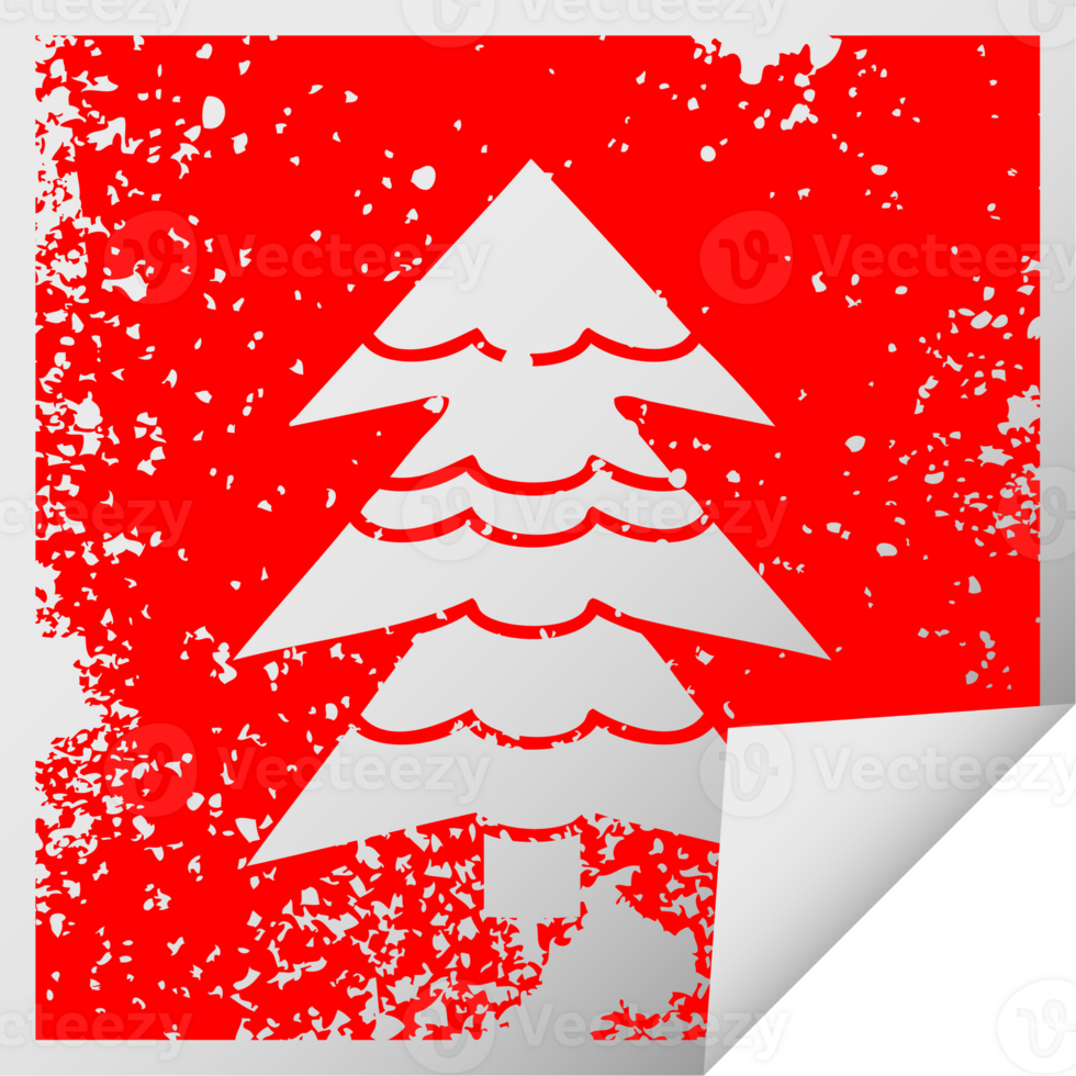 distressed square peeling sticker symbol of a snow covered tree png