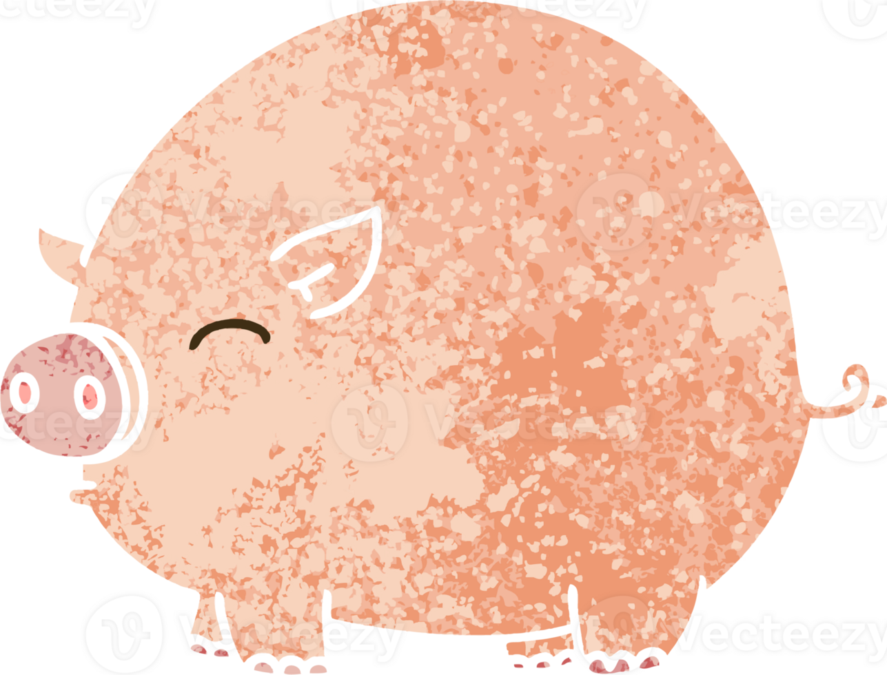 retro illustration style quirky cartoon pig png