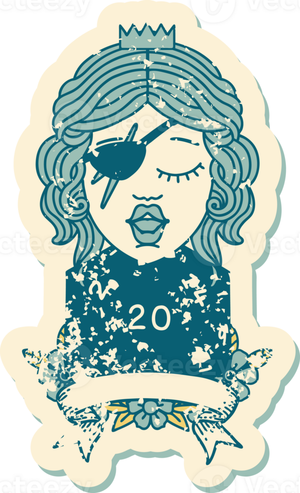 Retro Tattoo Style human rogue with natural 20 dice roll png