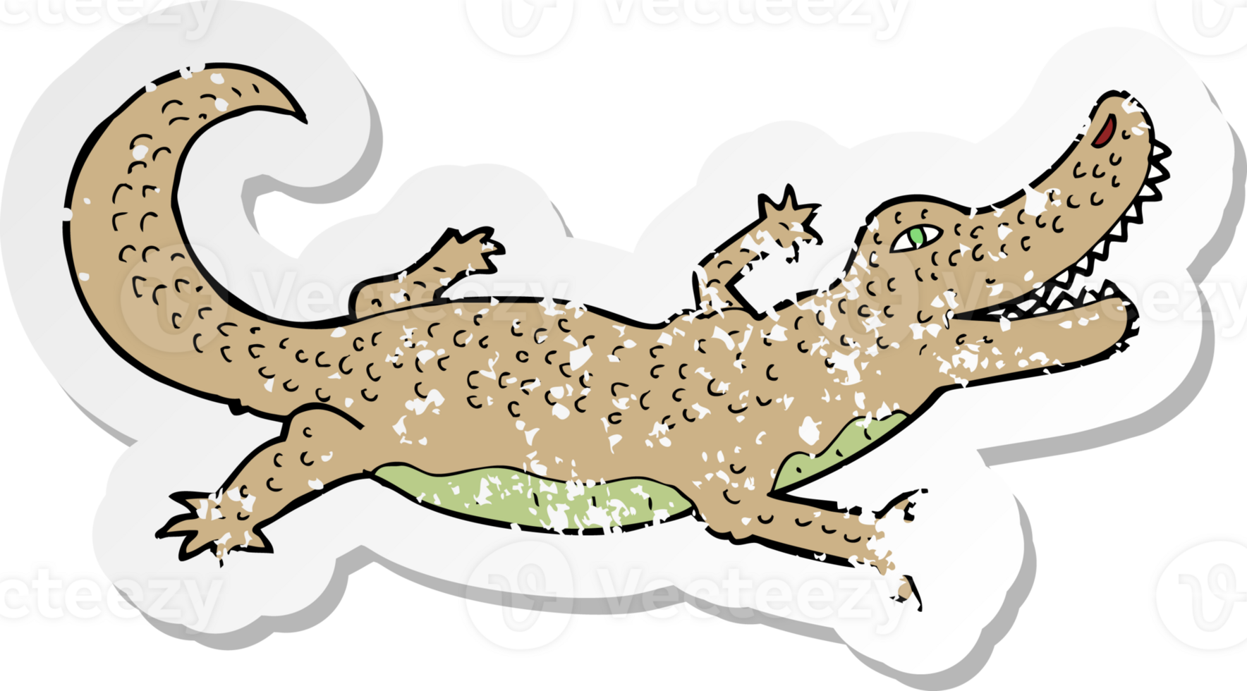 retro distressed sticker of a cartoon crocodile png