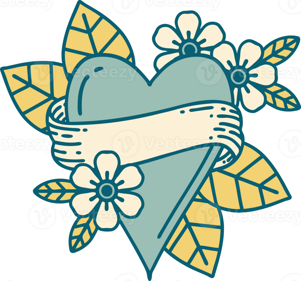 iconic tattoo style image of a heart and banner png