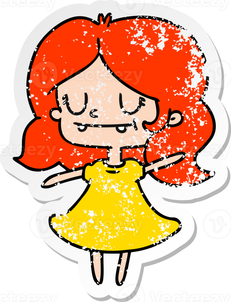 hand drawn distressed sticker cartoon of cute kawaii girl png