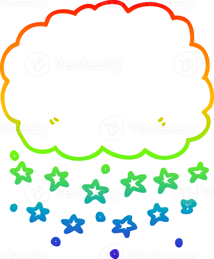 rainbow gradient line drawing of a cartoon rain cloud png