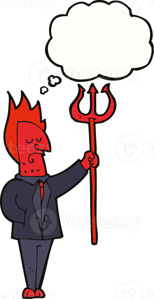cartoon devil with pitchfork with thought bubble png