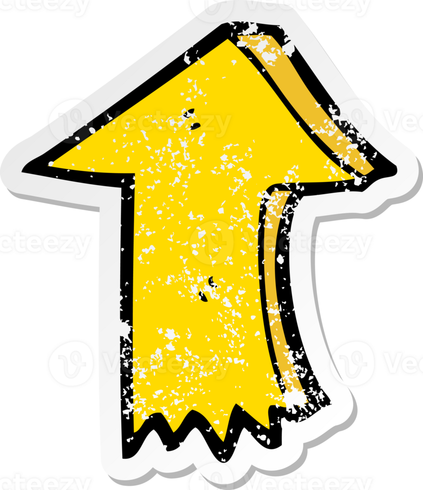 distressed sticker of a cartoon pointing arrow png