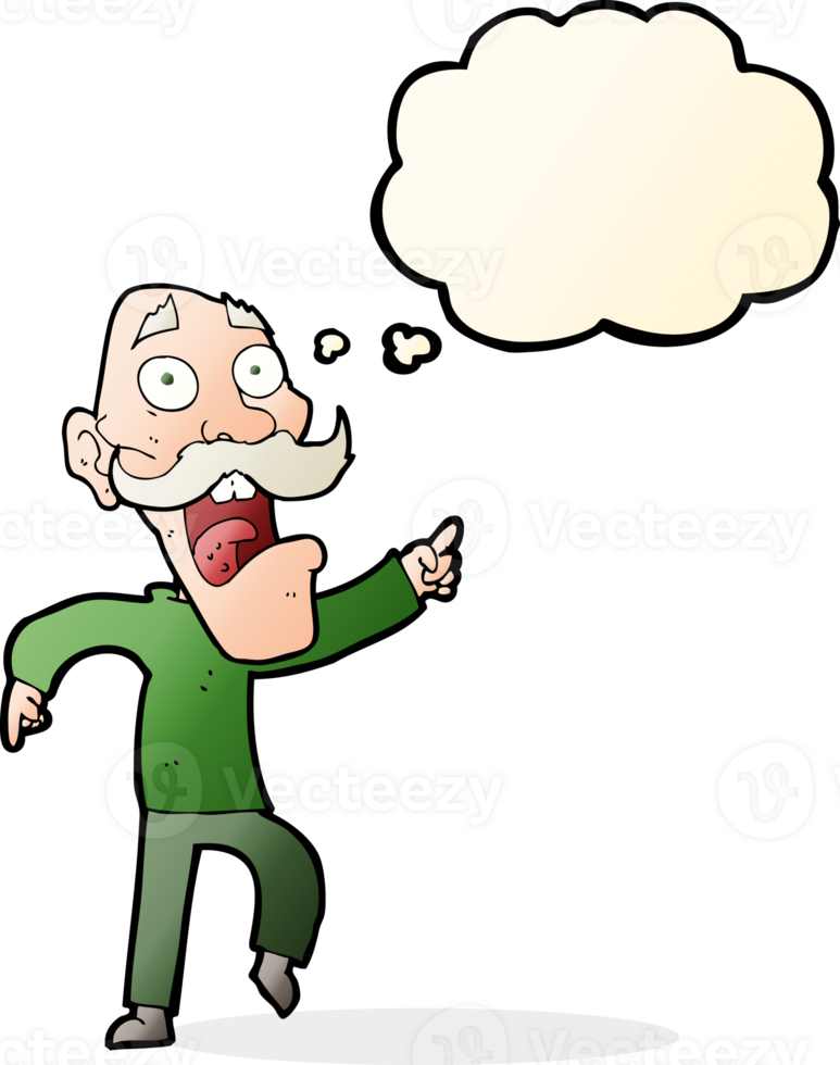 cartoon frightened old man with thought bubble png