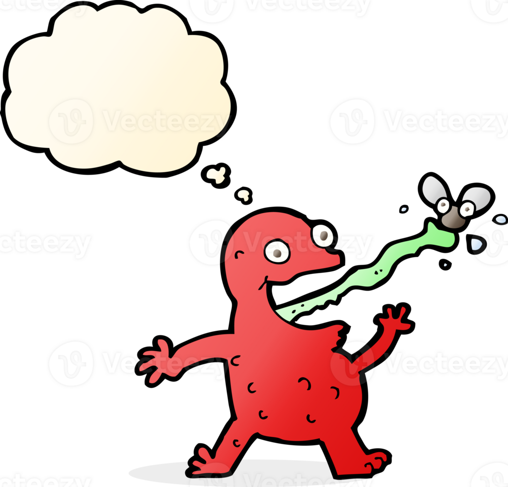 cartoon frog catching fly with thought bubble png