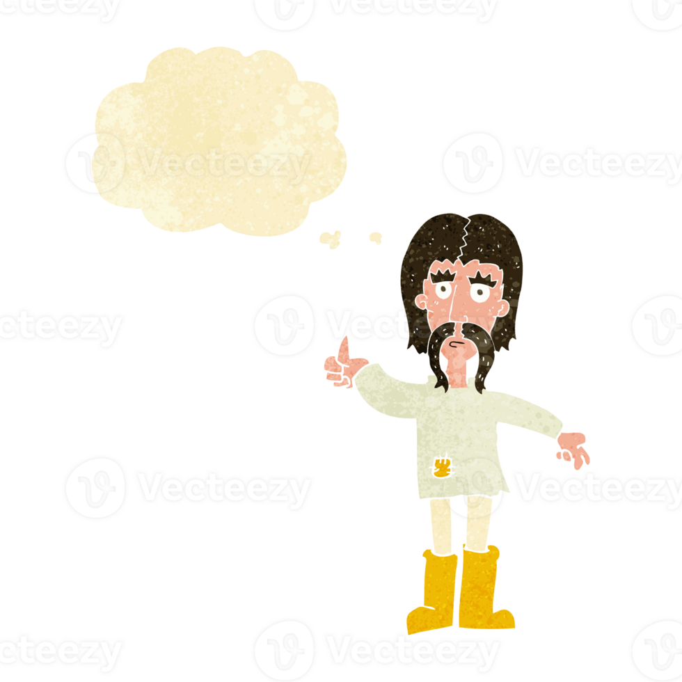 cartoon hippie man giving thumbs up symbol with thought bubble png