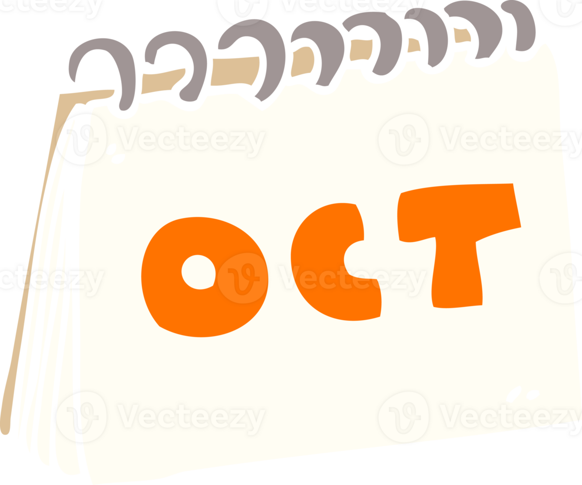 cartoon doodle calendar showing month of october png