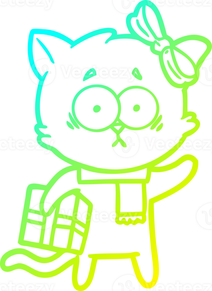 cold gradient line drawing of a cartoon cat png