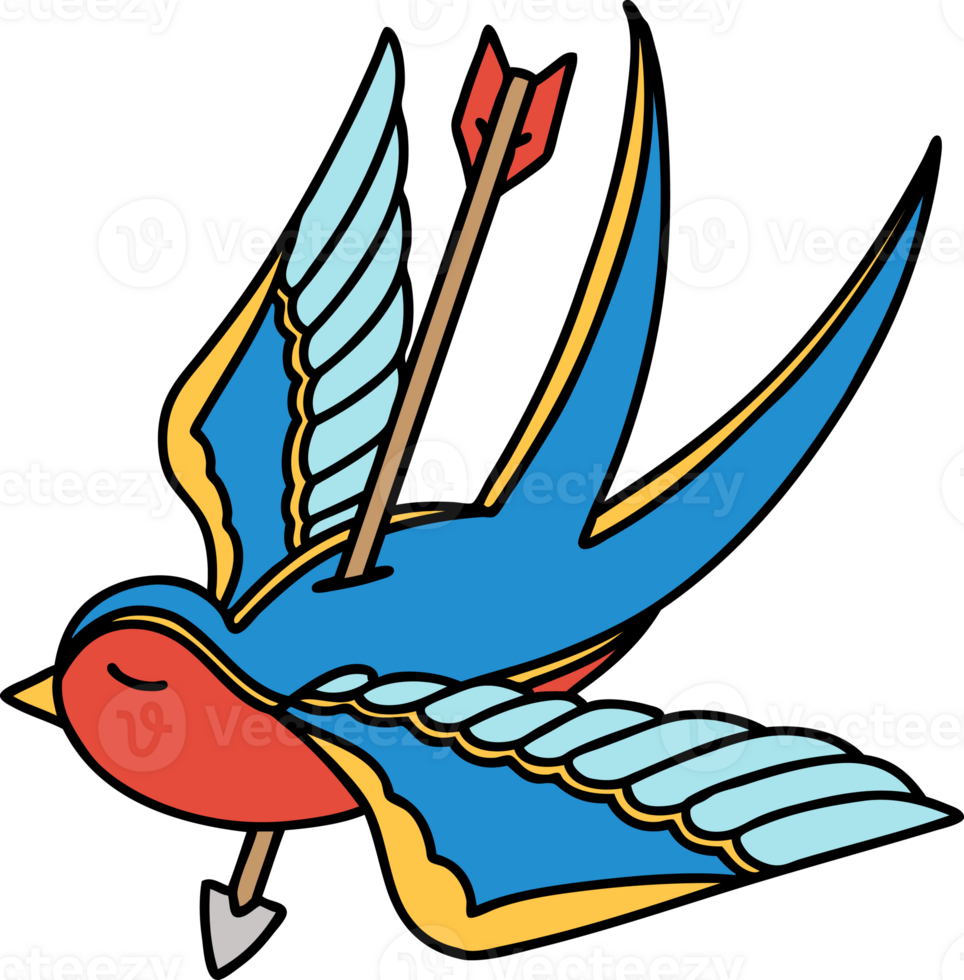 tattoo in traditional style of a swallow pierced by arrow png
