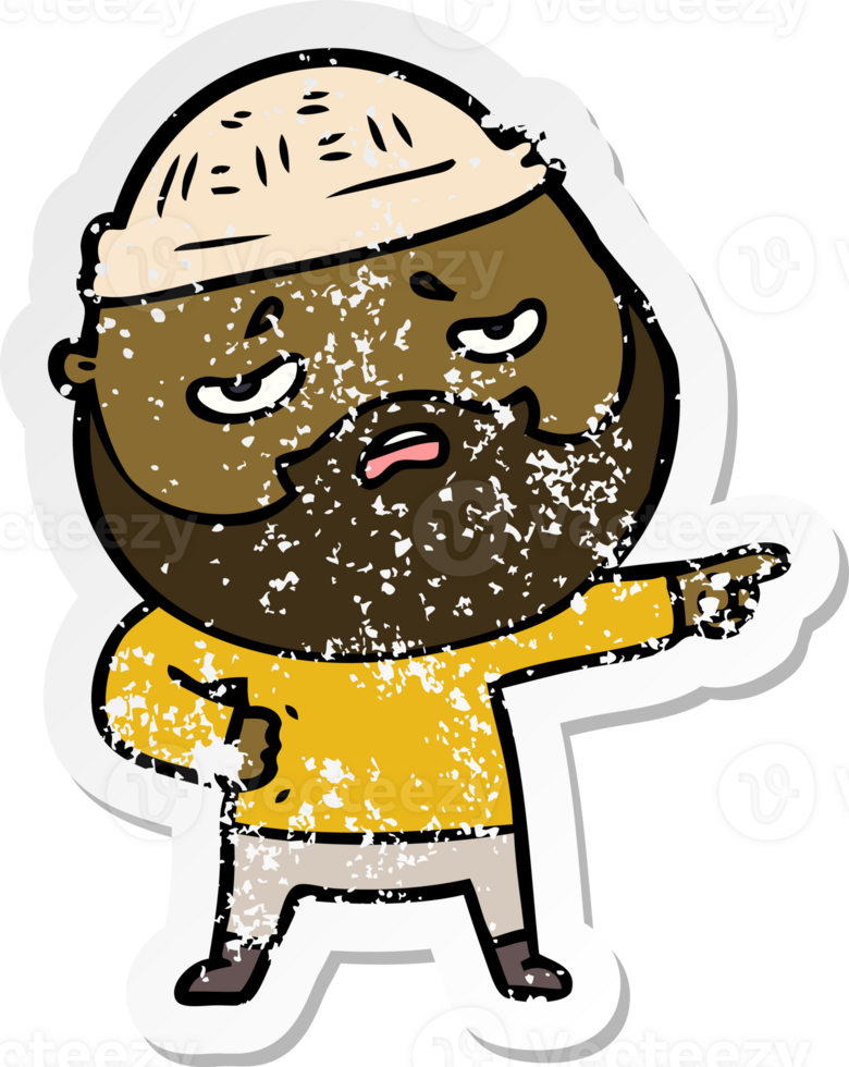 distressed sticker of a cartoon worried man with beard png