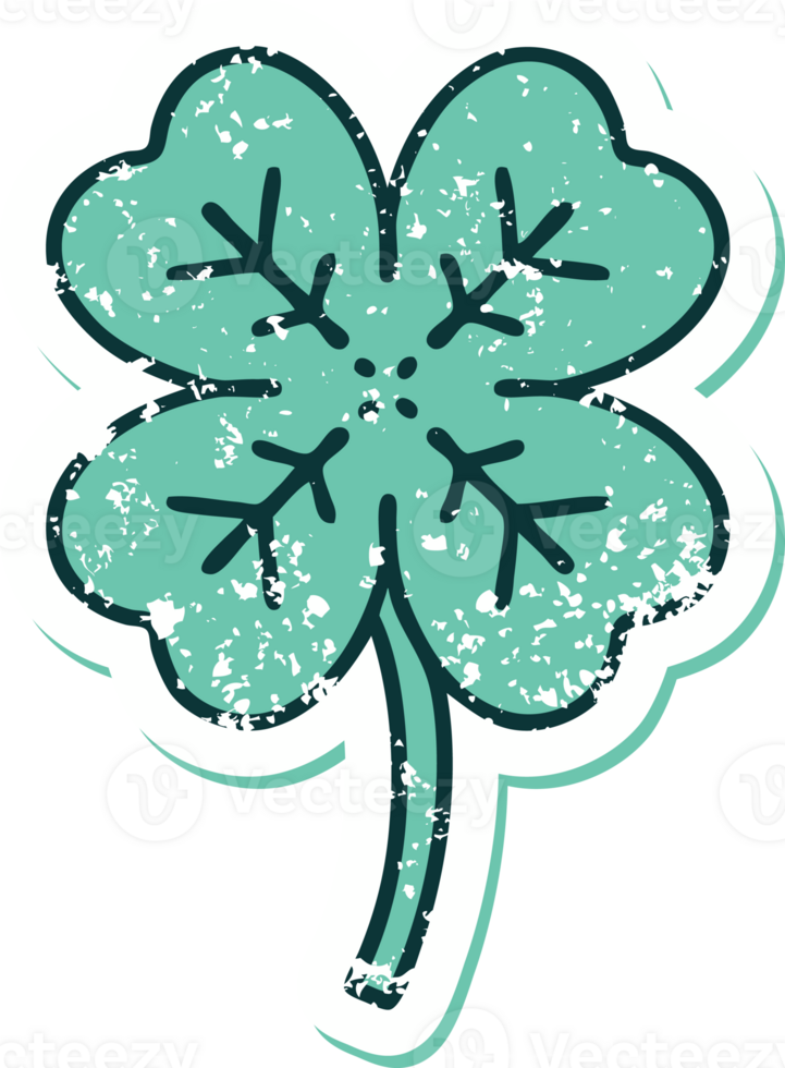 iconic distressed sticker tattoo style image of a 4 leaf clover png