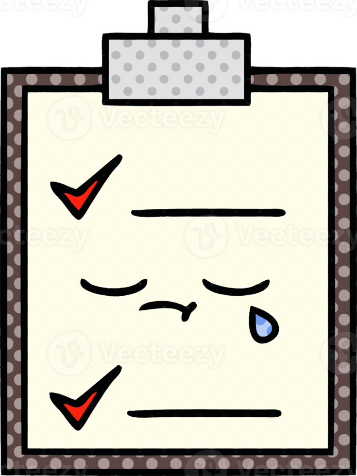comic book style cartoon of a check list png