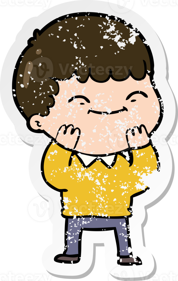 distressed sticker of a cartoon happy boy png