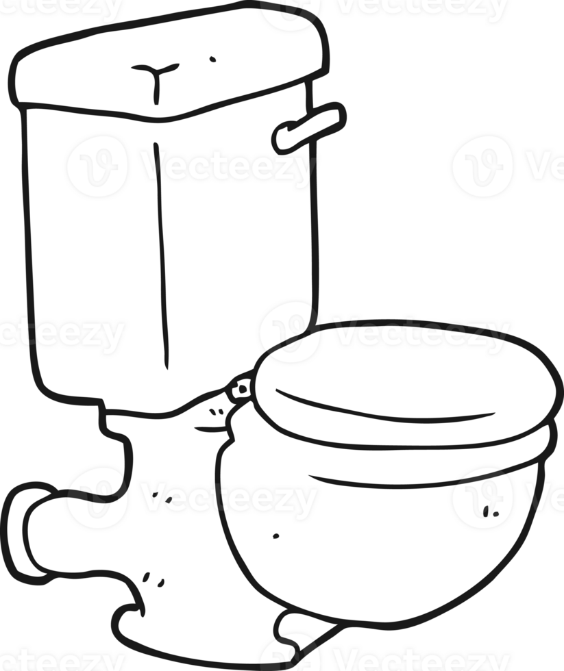 hand drawn black and white cartoon toilet png