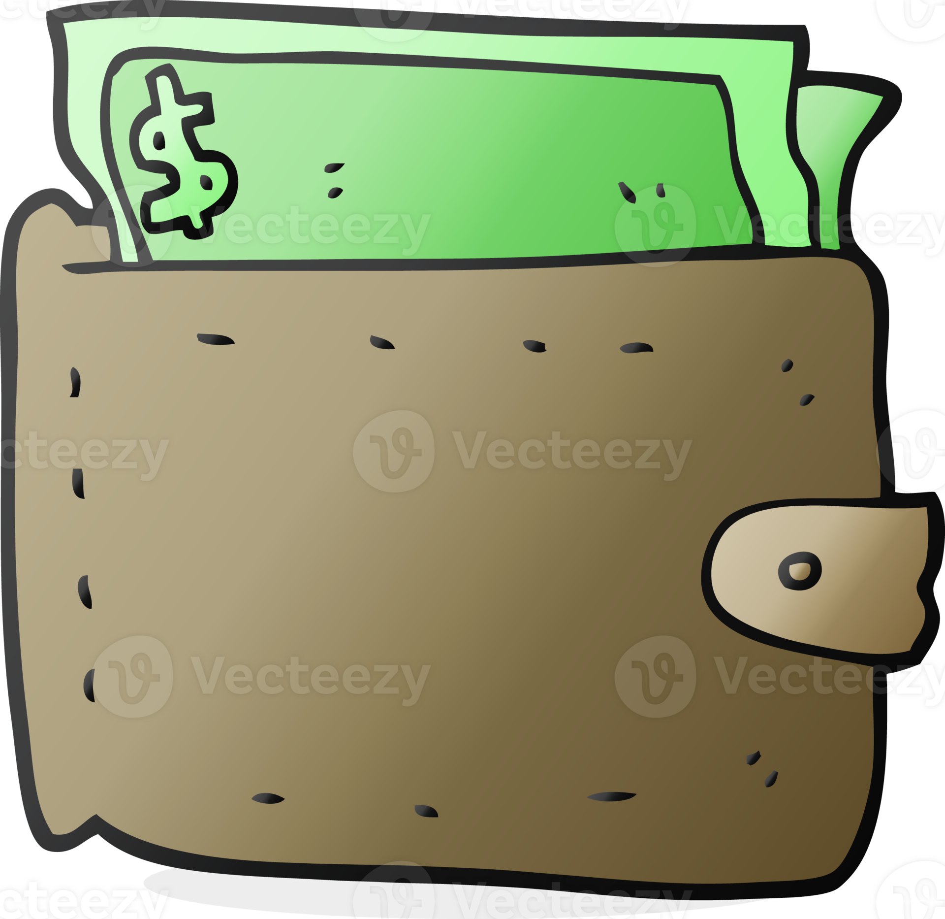 cartoon wallet full of money 45268084 PNG
