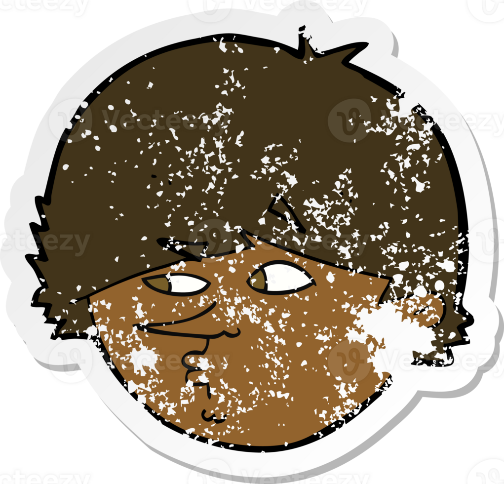 retro distressed sticker of a cartoon suspicious man png