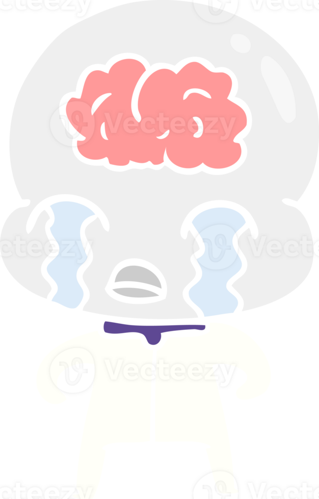 flat color style cartoon big brain alien crying png