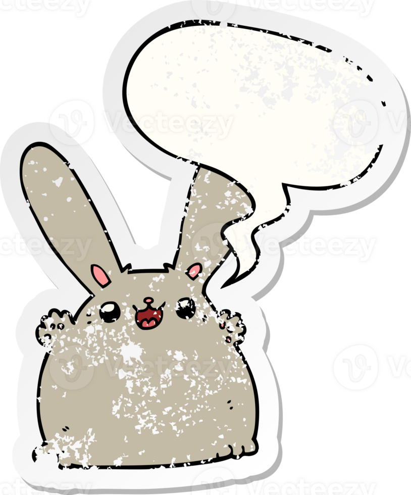 cartoon rabbit and speech bubble distressed sticker png