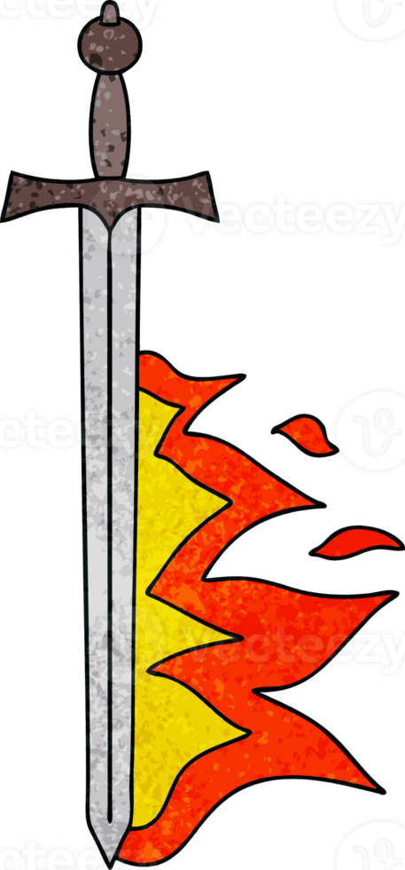 quirky hand drawn cartoon flaming sword png
