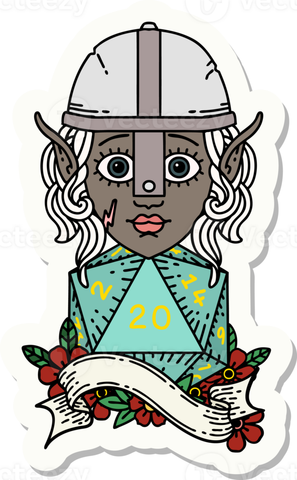 elf fighter character with natural twenty dice roll sticker png