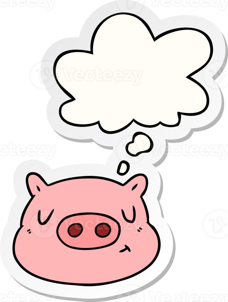 cartoon pig face and thought bubble as a printed sticker png