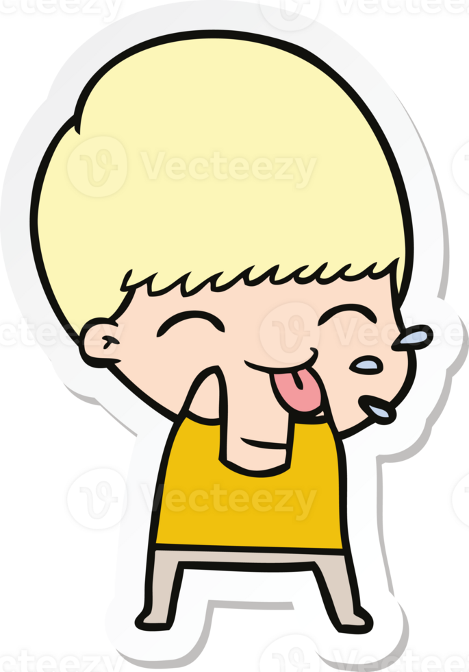 sticker of a cartoon boy blowing raspberry png