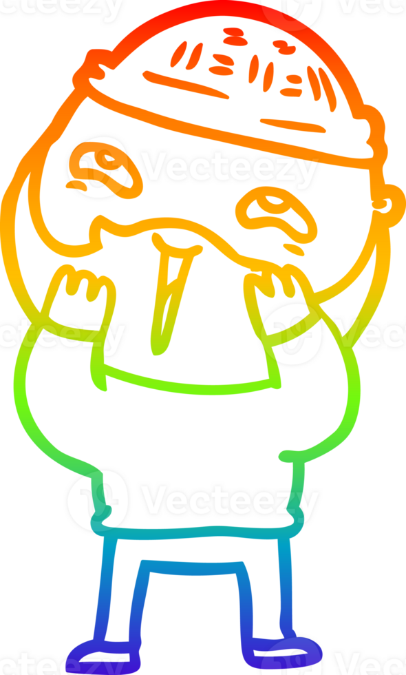rainbow gradient line drawing cartoon happy bearded man png