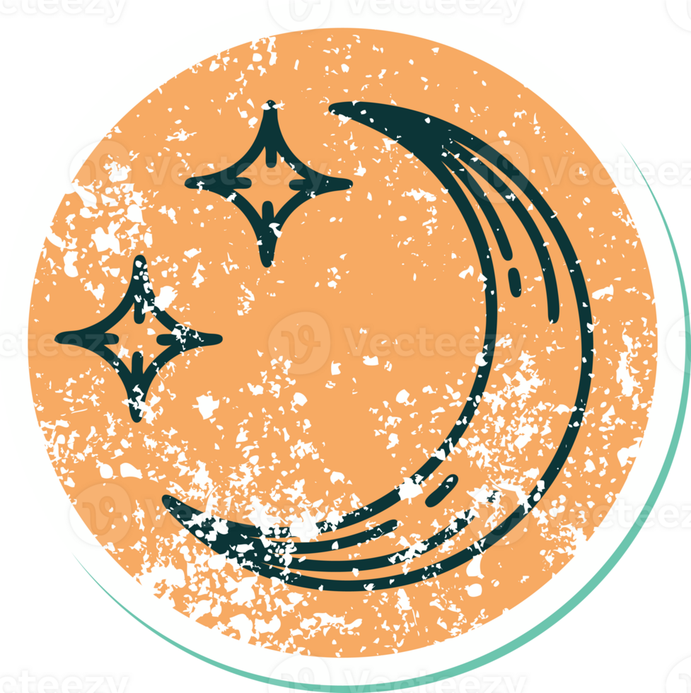 distressed sticker tattoo style icon of a moon and stars png