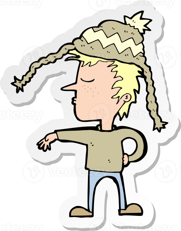 sticker of a cartoon man wearing winter hat png