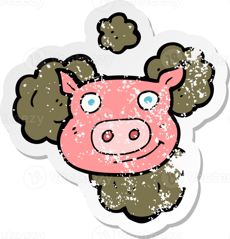 retro distressed sticker of a dirty pig cartoon png