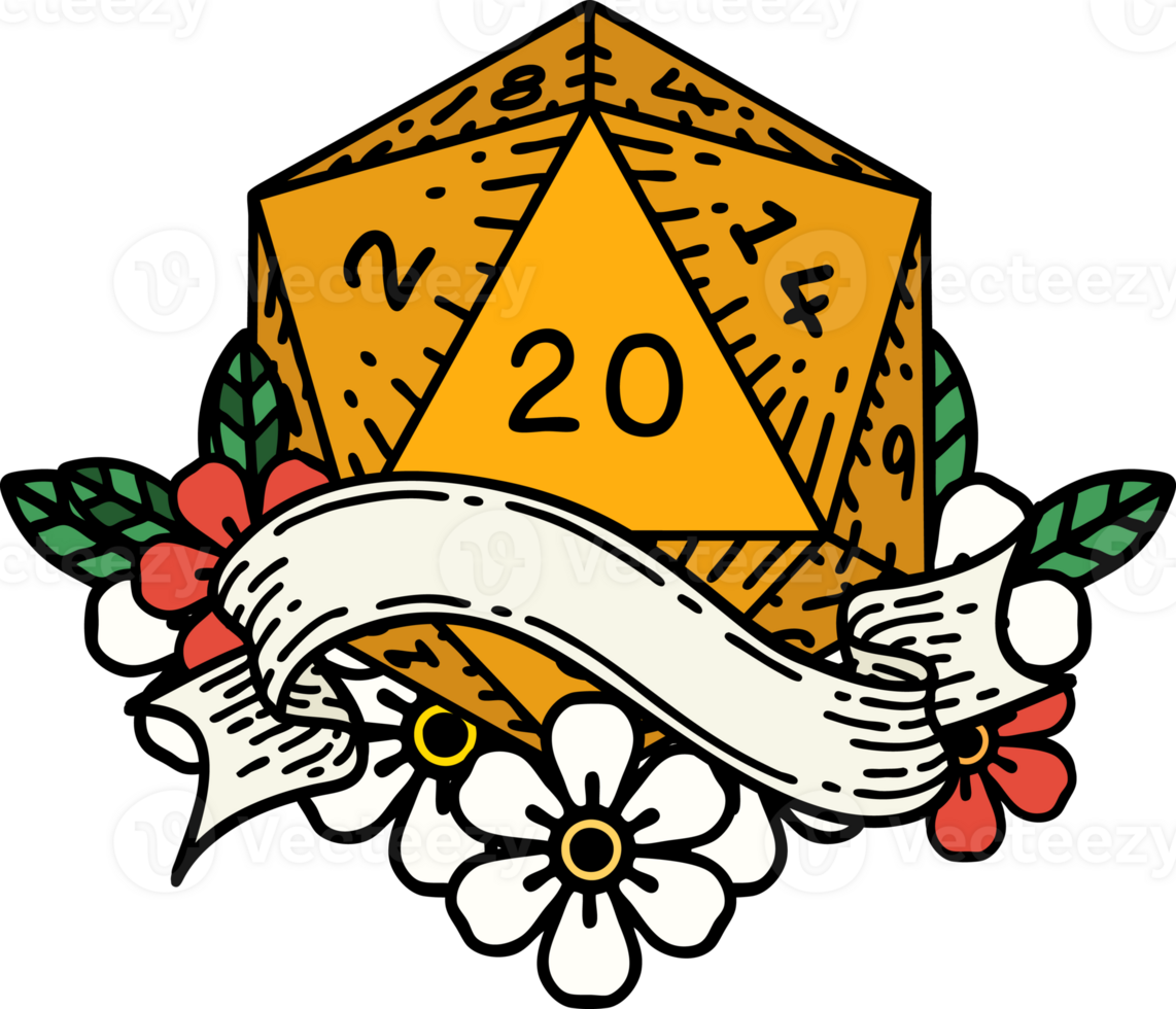 natural twenty D20 dice roll illustration png