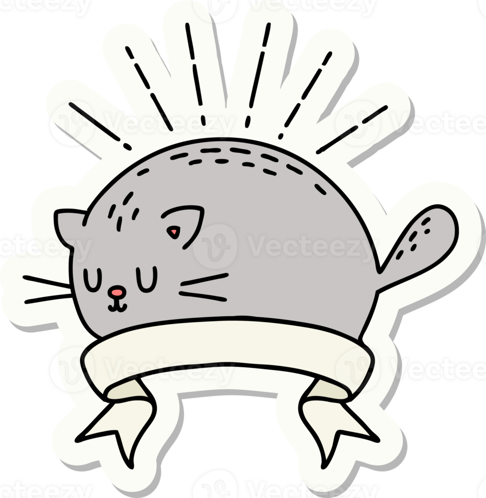sticker of tattoo style happy cat png