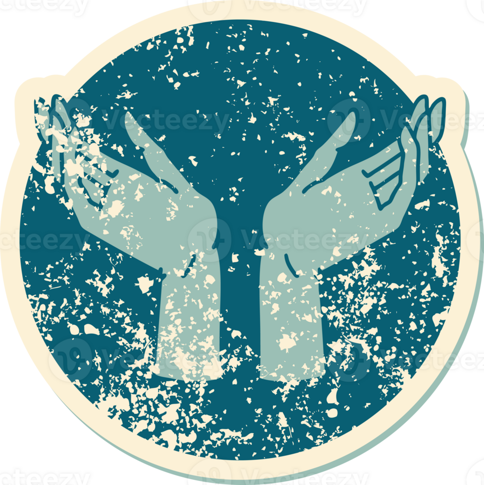 distressed sticker tattoo style icon of open hands png