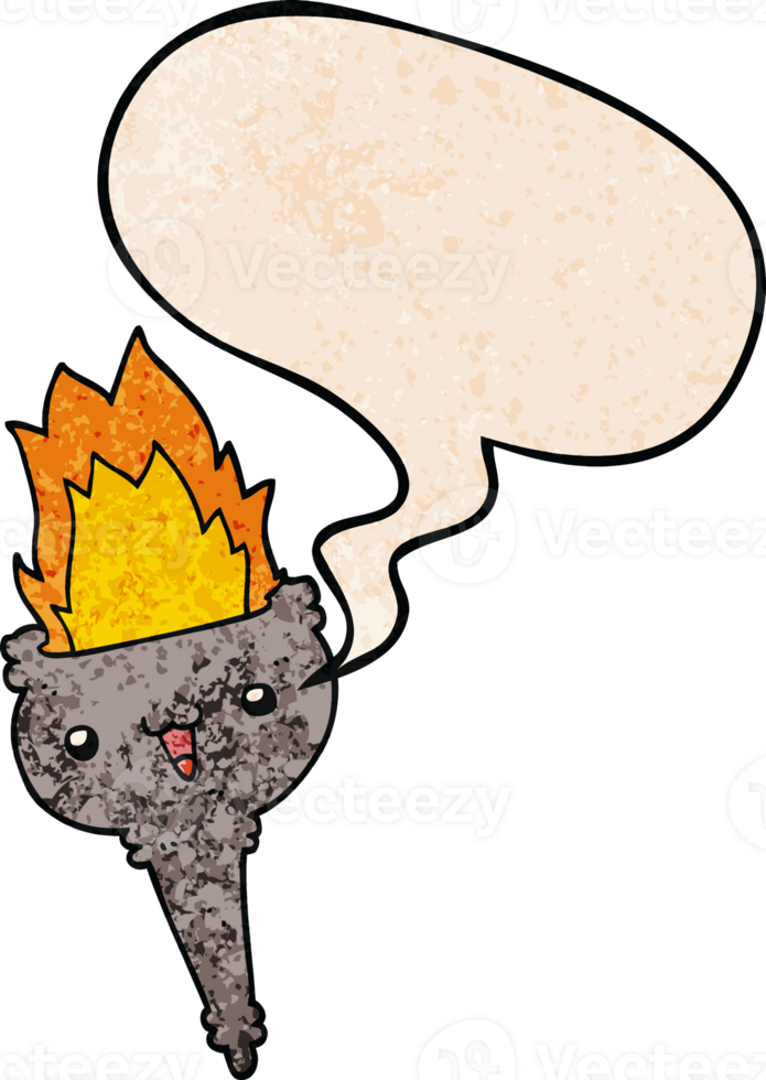 cartoon flaming chalice and speech bubble in retro texture style png