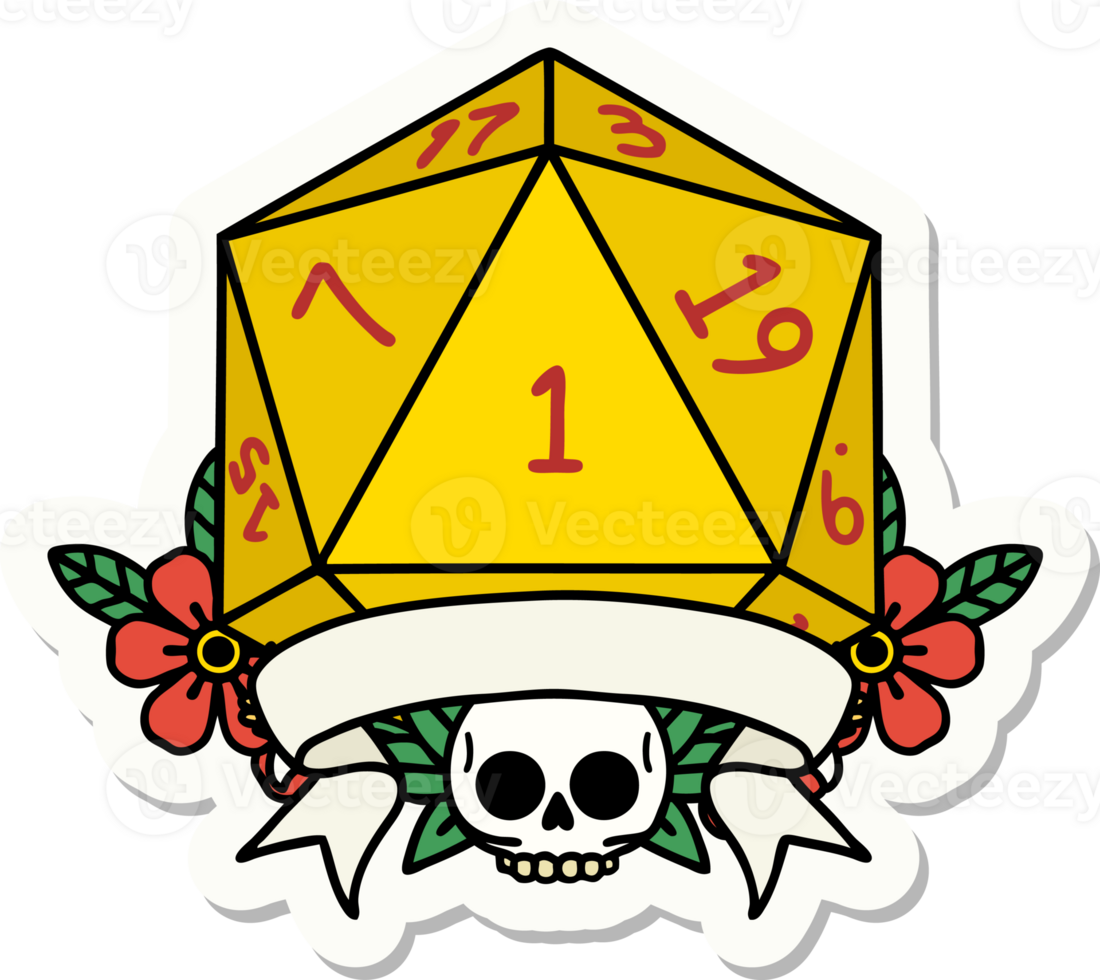 natural one d20 dice roll sticker png