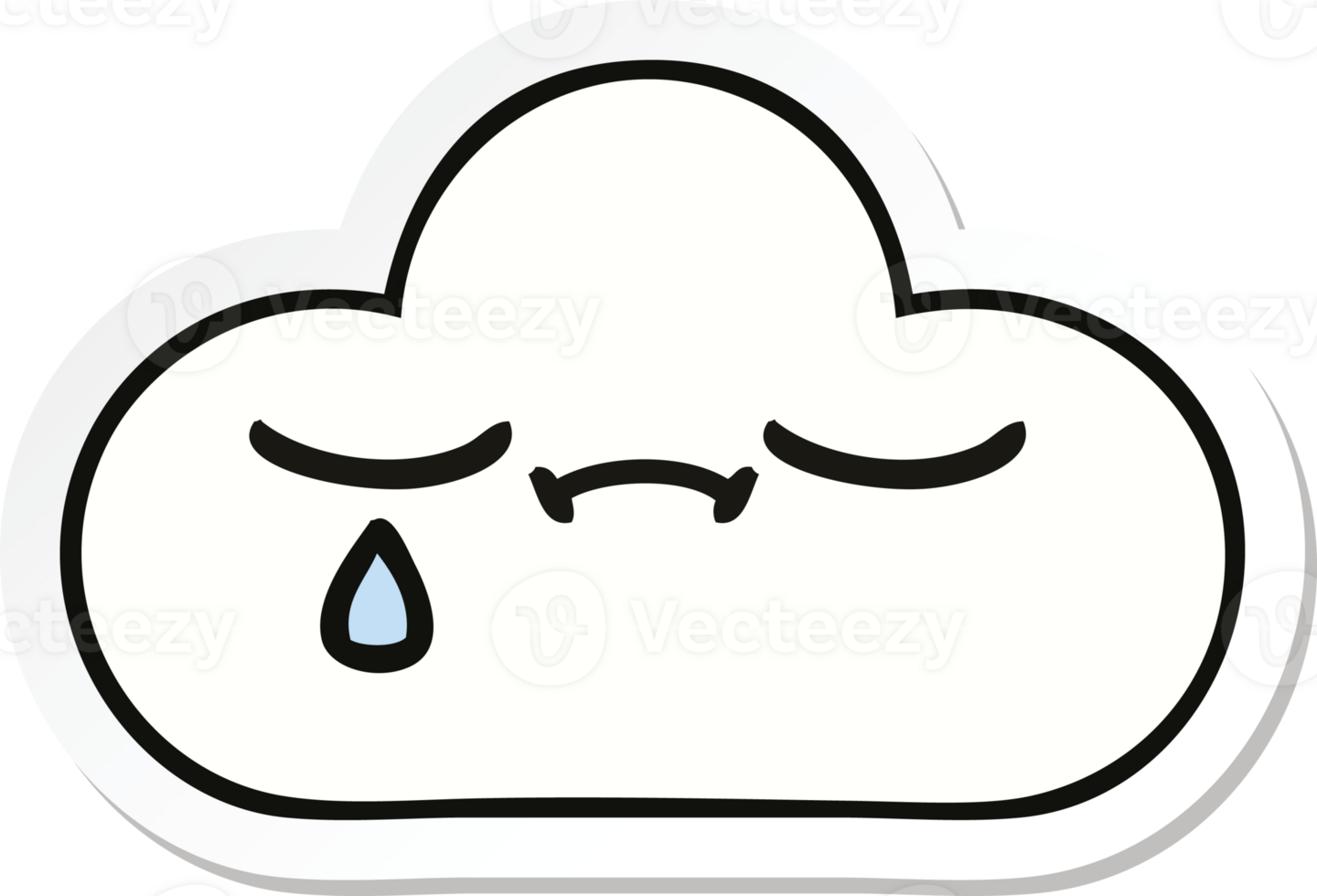sticker of a cute cartoon sad cloud png