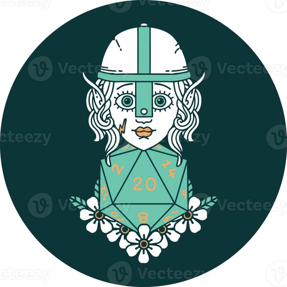 elf fighter with natural twenty dice roll icon png