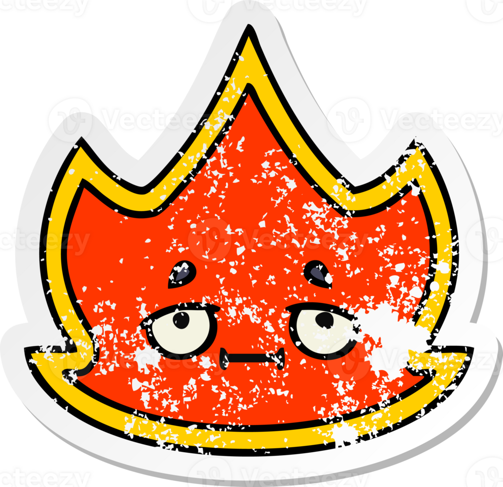 distressed sticker of a cute cartoon fire png