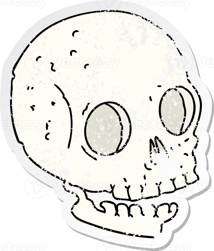 distressed sticker of a quirky hand drawn cartoon skull png