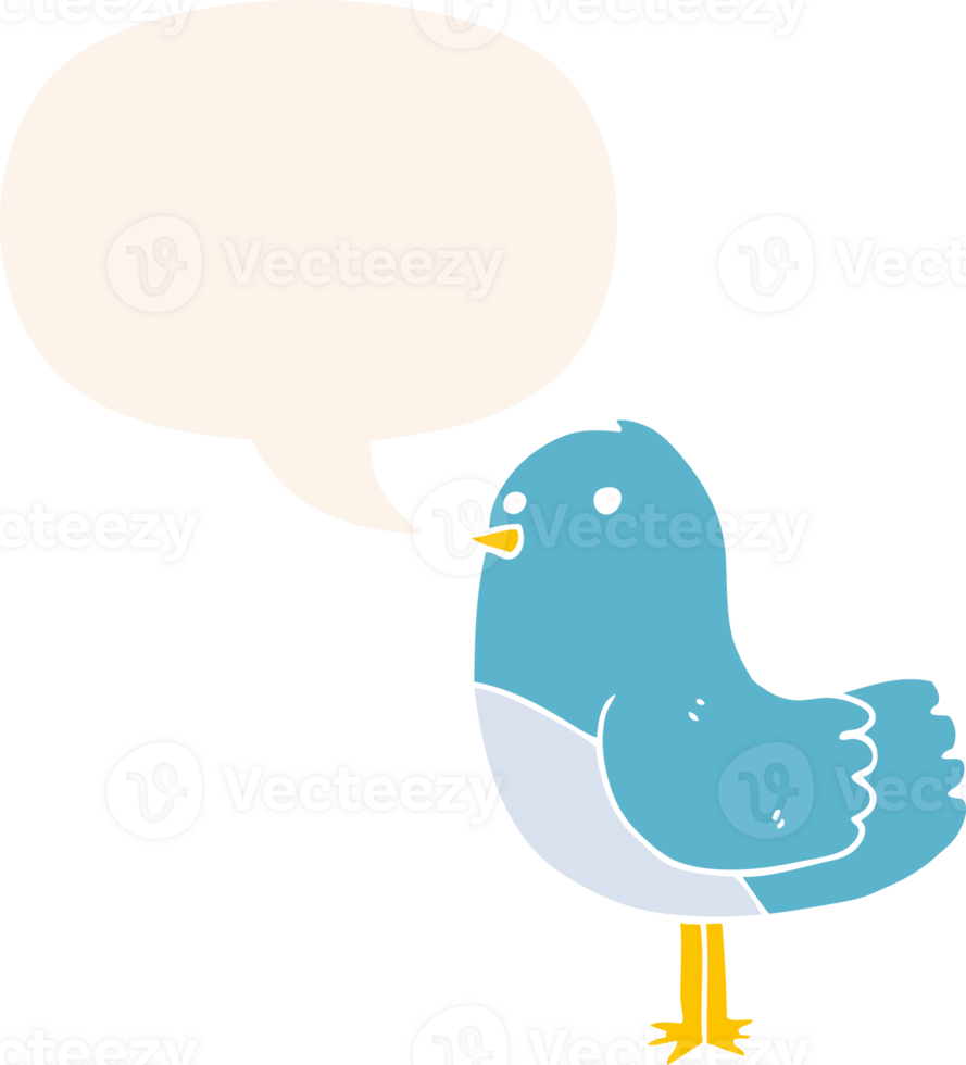cartoon bird and speech bubble in retro style png