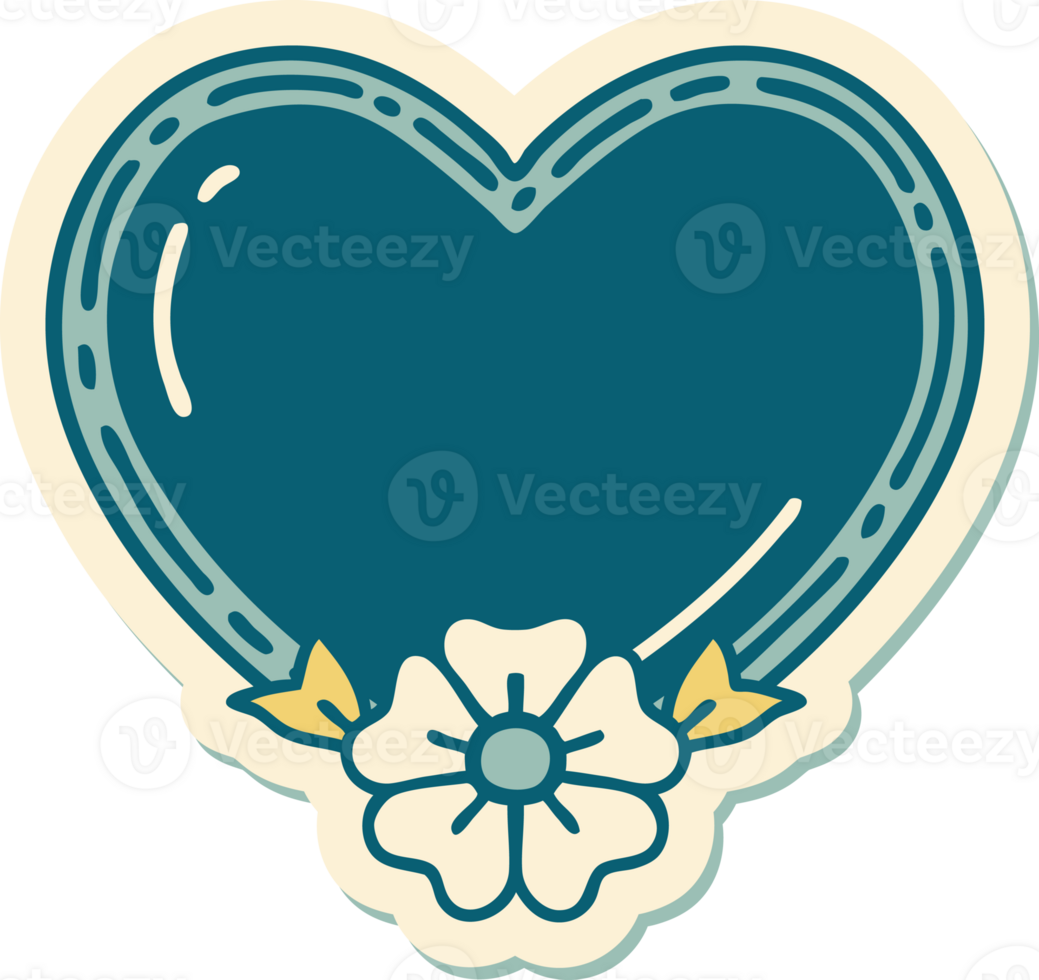 tattoo style sticker of a heart and flower png