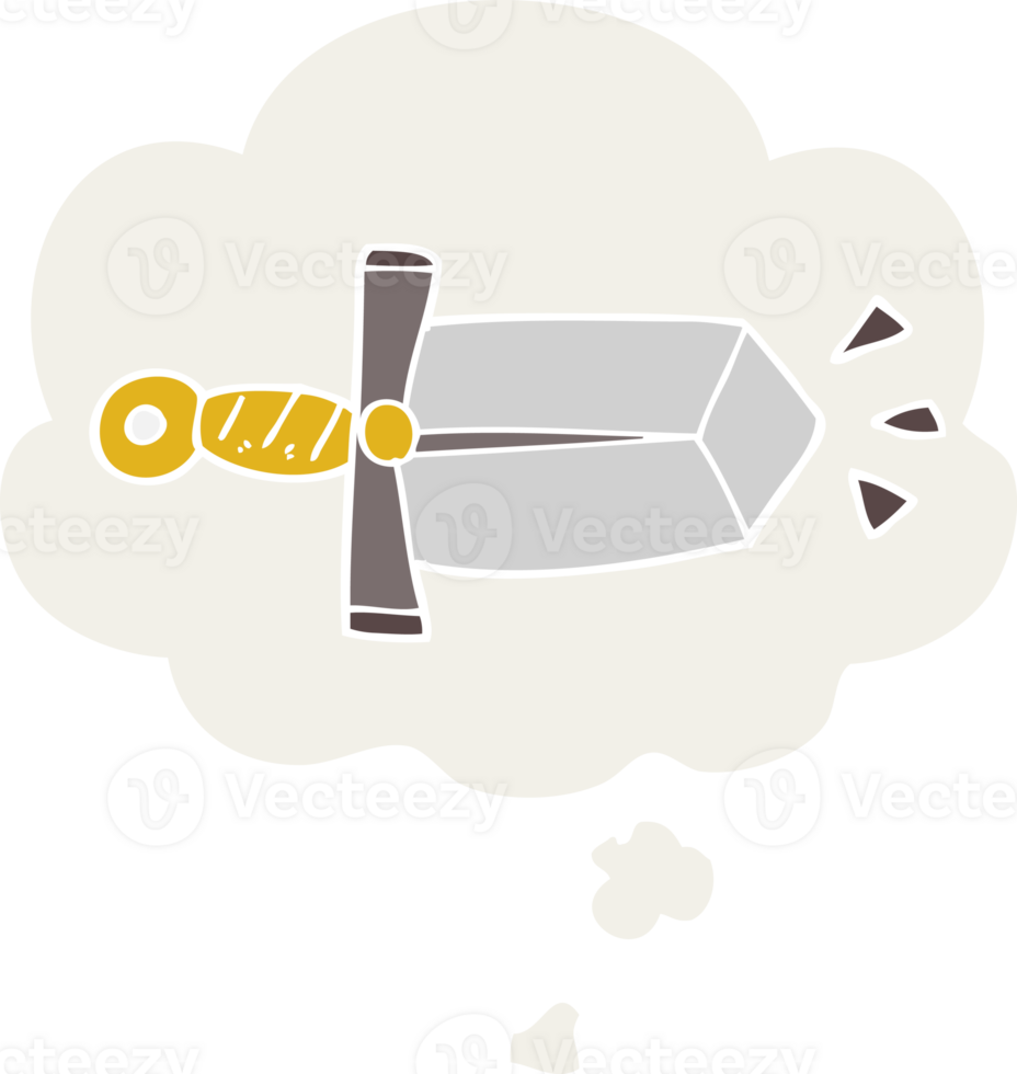 cartoon sword and thought bubble in retro style png