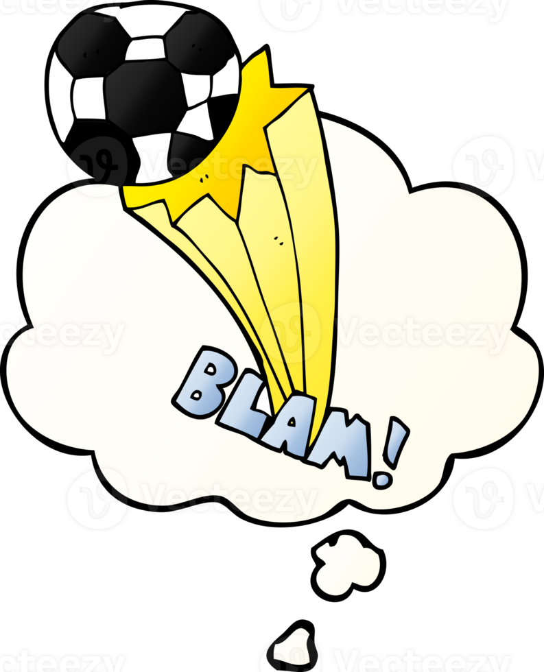 cartoon kicked soccer ball and thought bubble in smooth gradient style png