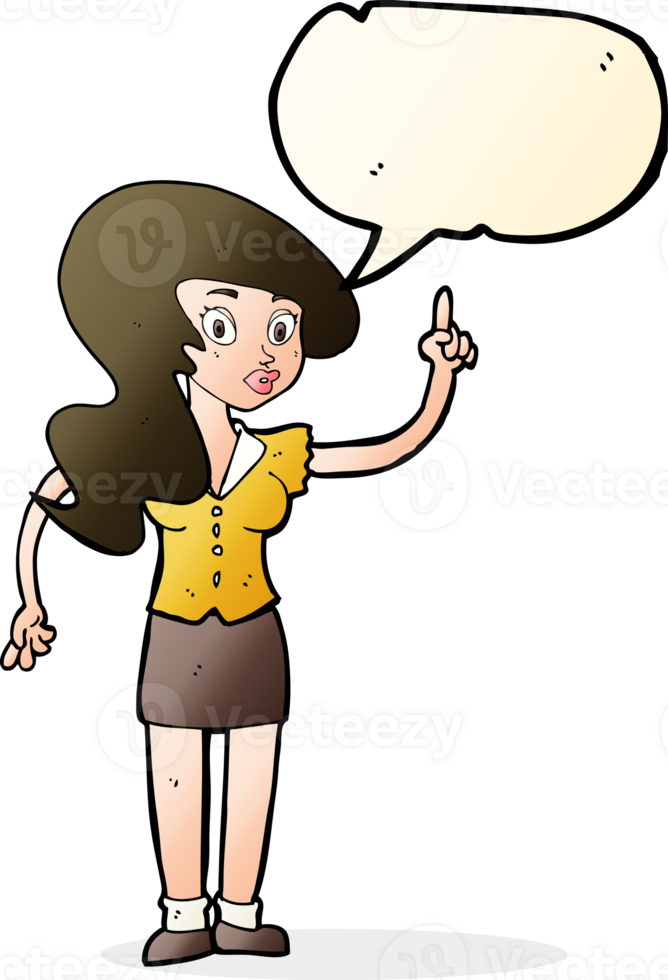 cartoon pretty woman with idea with speech bubble png