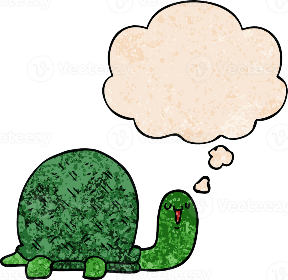 cute cartoon turtle and thought bubble in grunge texture pattern style png