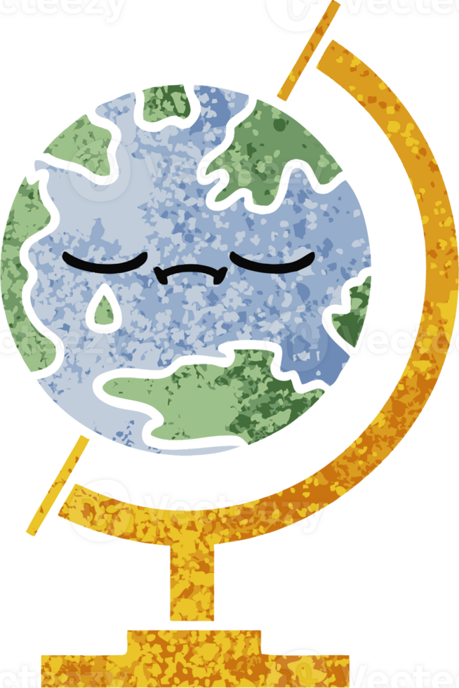 retro illustration style cartoon globe of the world png